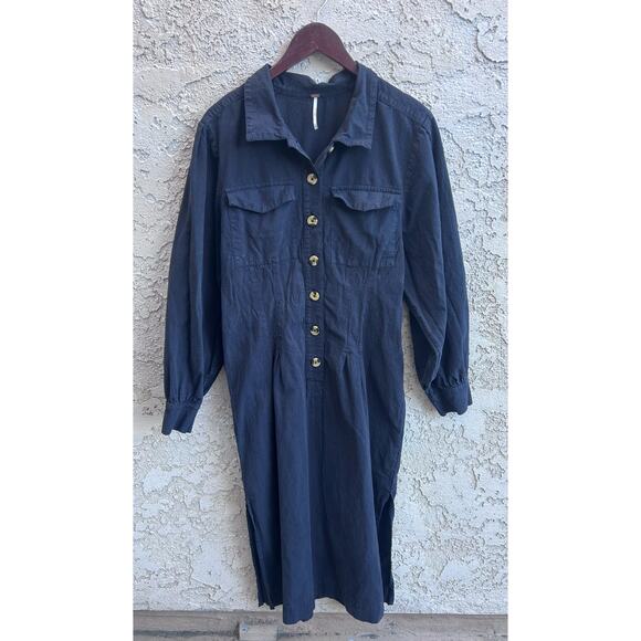 Free People Audrey Black Midi Dress Size Large - Picture 2 of 6